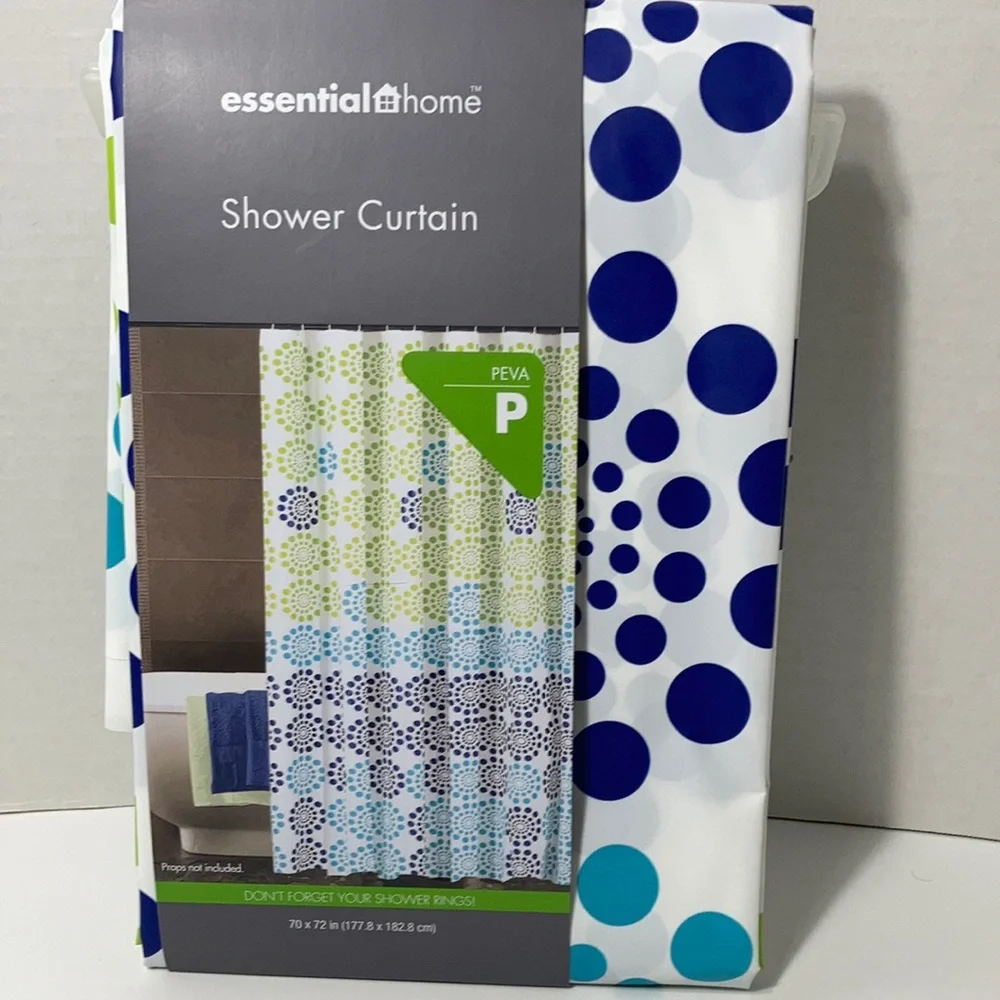 Shower Curtain or Liner Green Blue White NWT Peva Polka Dot Bursts 70